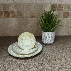 Vintage Alka Bavaria Tea Cup & Dessert Plate Ivory W/ Gold Design & Trim 953 14